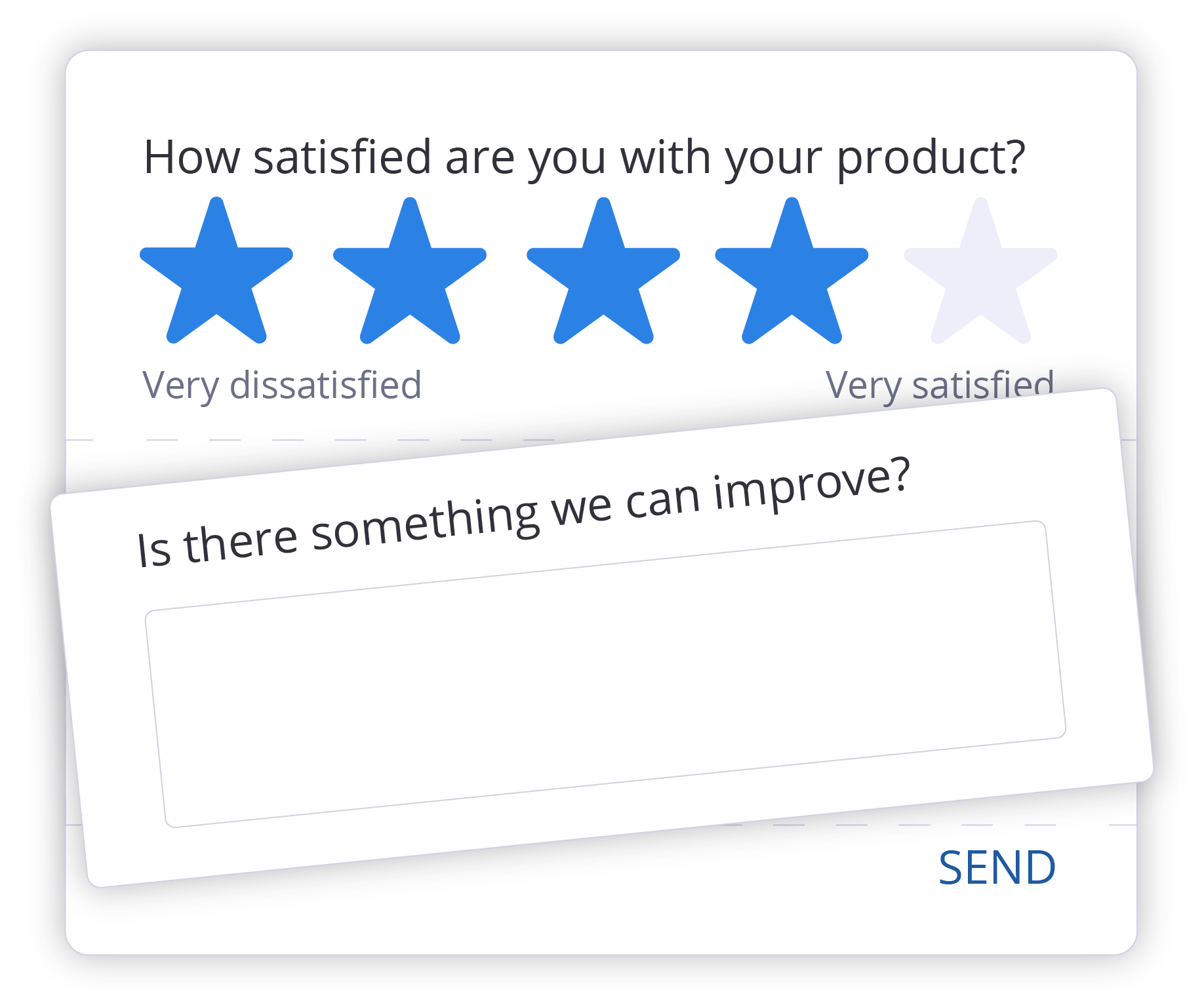 Star rating element and textarea element displayed in the preview area of the survey builder in the Mopinion editor.