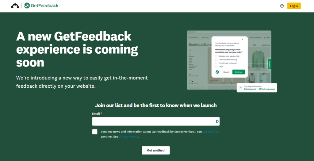 GetFeedback, now part of Surveymonkey, as alternative to Feedbackify 