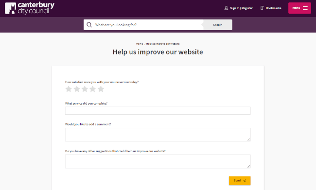 Mopinion: Canterbury City Council leverages feedback to achieve customer centricity online - Canterbury City Council Feedback Form2