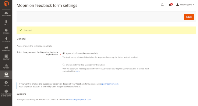 Mopinion: How to Install a Feedback Form in Magento -  Form Settings