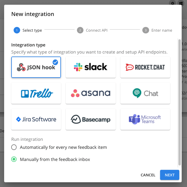 Integration list for manual feedback push