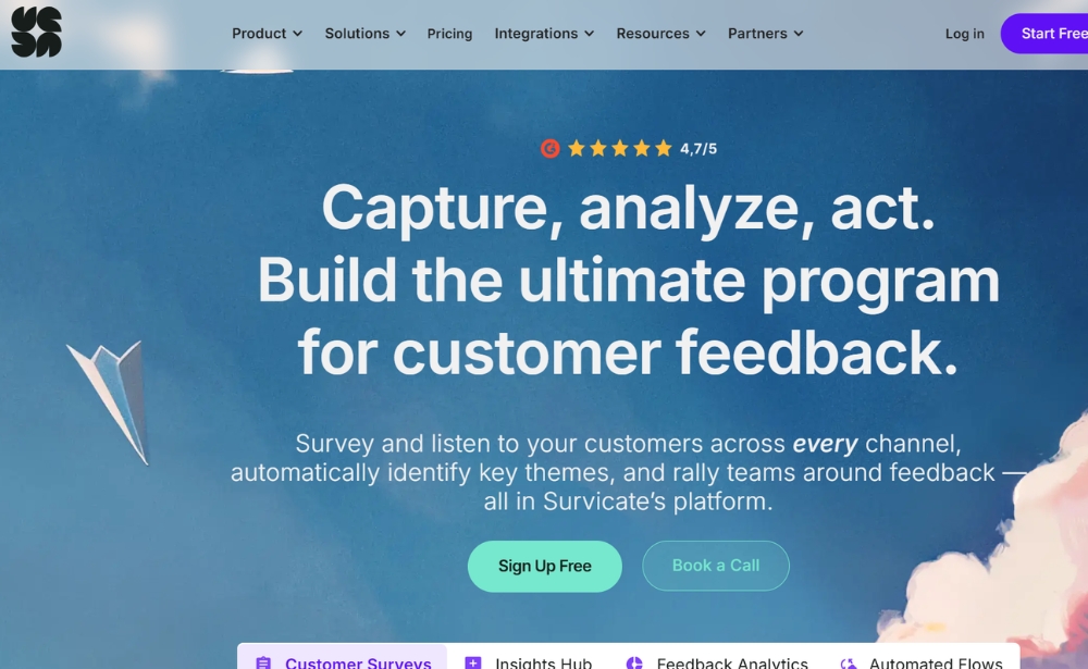 Survicate - website feedback tool example