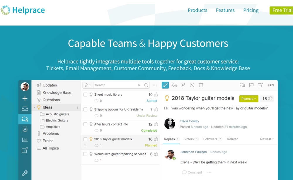 Helprace - website feedback tools example