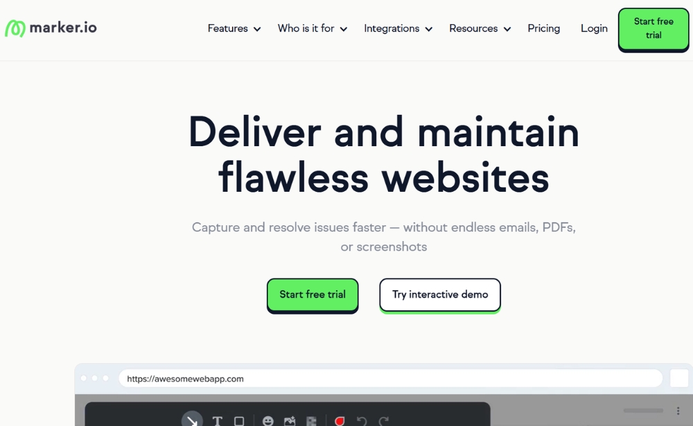 Marker.io - website feedback tools example