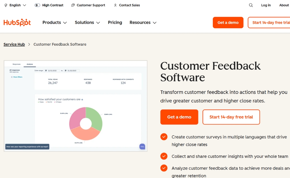 Hubspot - website feedback tools example