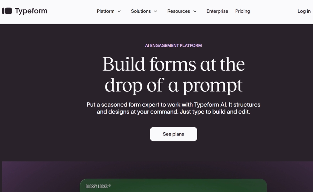 typeform - website feedback tools example