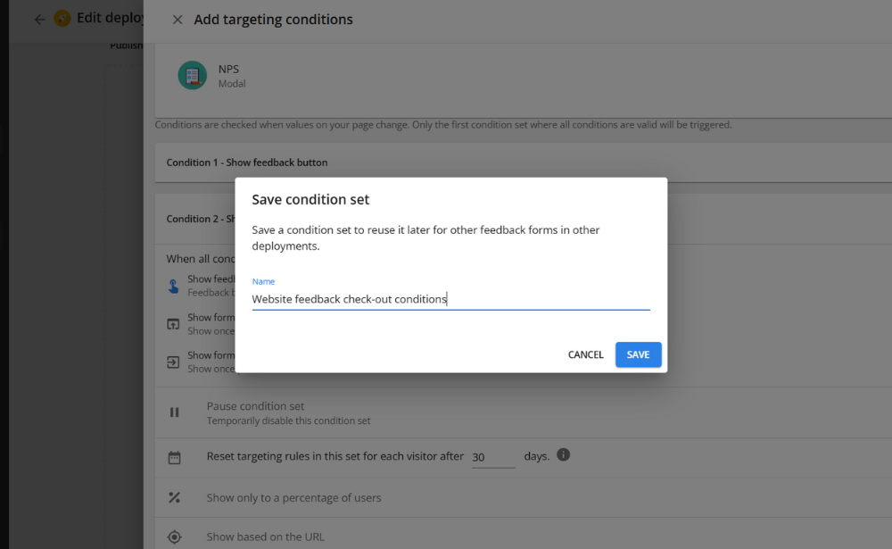 Saving condition sets