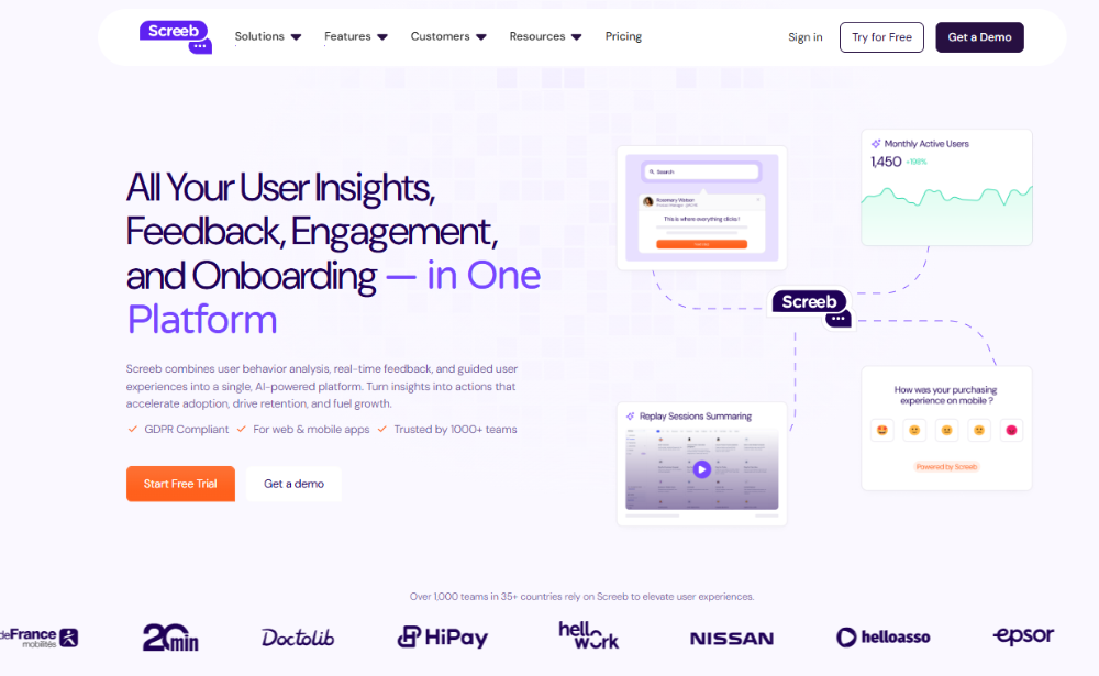 GDPR-compliant Customer feedback tools Screeb