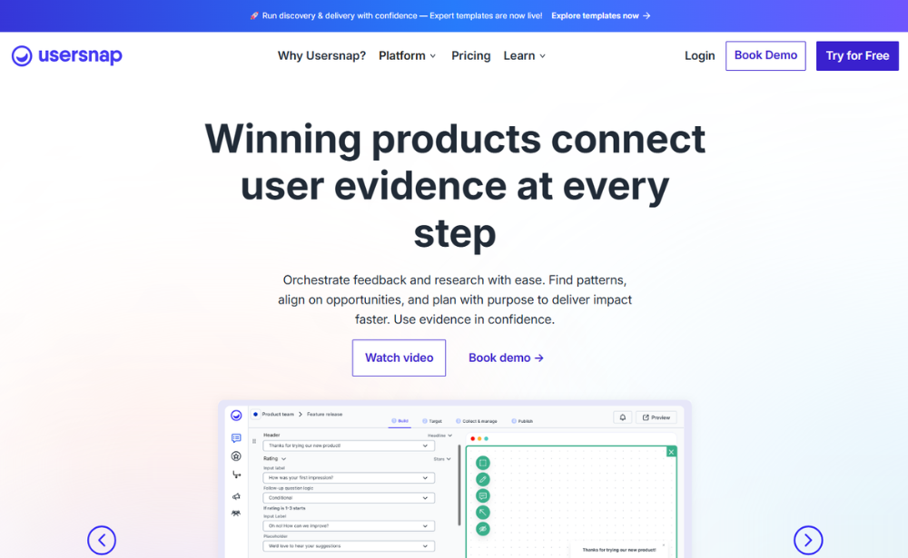 Usersnap - website feedback tools example