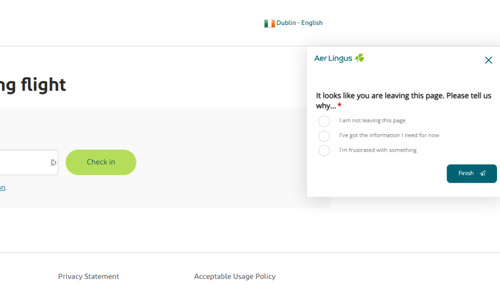 Aer Lingus exit-intent survey