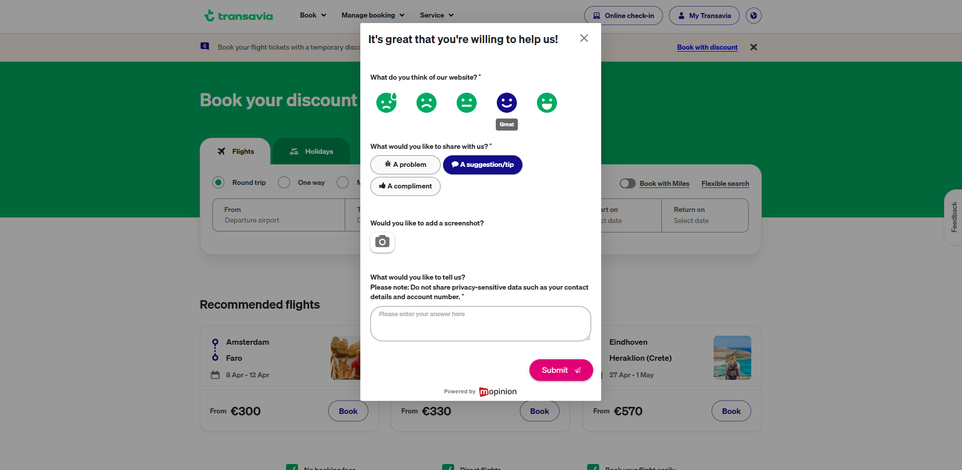 Transavia - feedback form csat