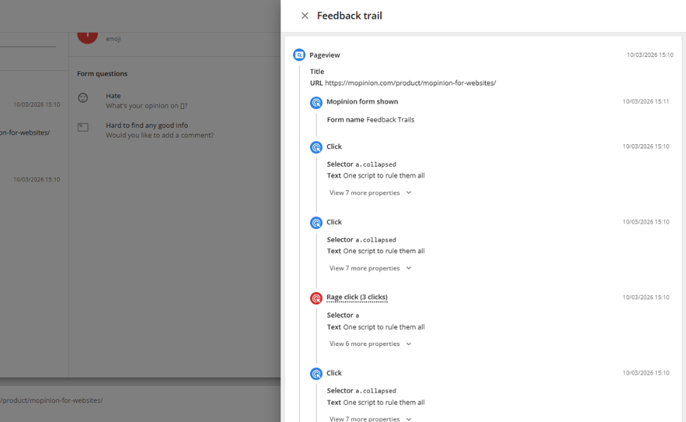 Feedback trails rage click