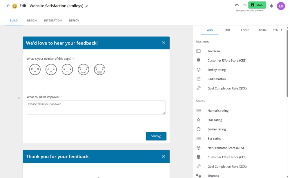 website feedback - demo account example