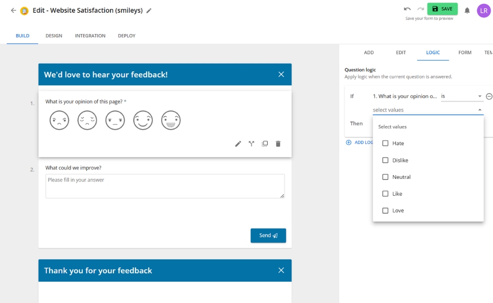 smiley section - set up on demo account