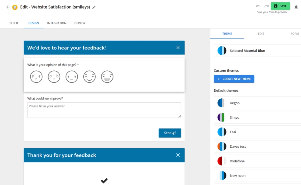 theme design section - mopinion demo account
