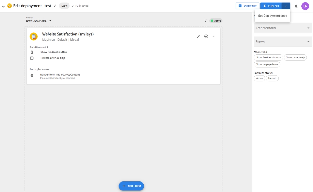 get the deployment code - demo account