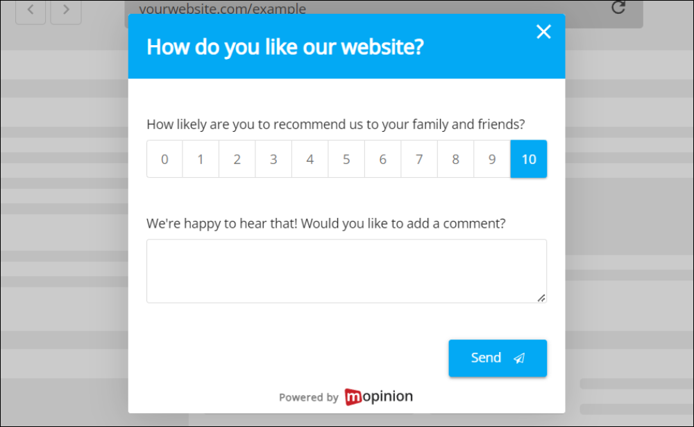 Micro-survey example measuring Net Promoter Score (NPS)