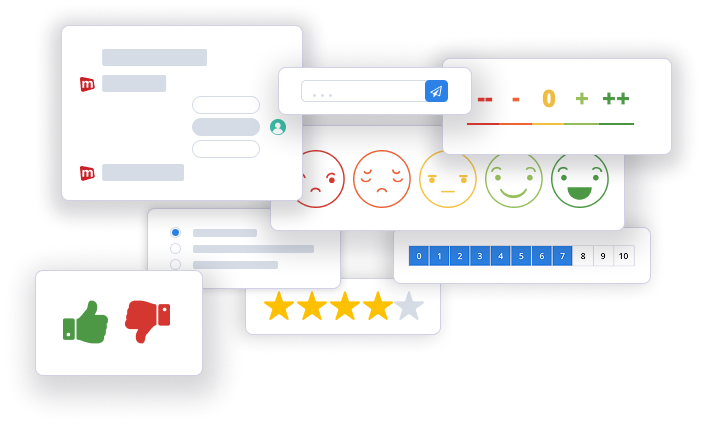 A collection of survey components, such as a thumbs elements, star rating element and NPS score element