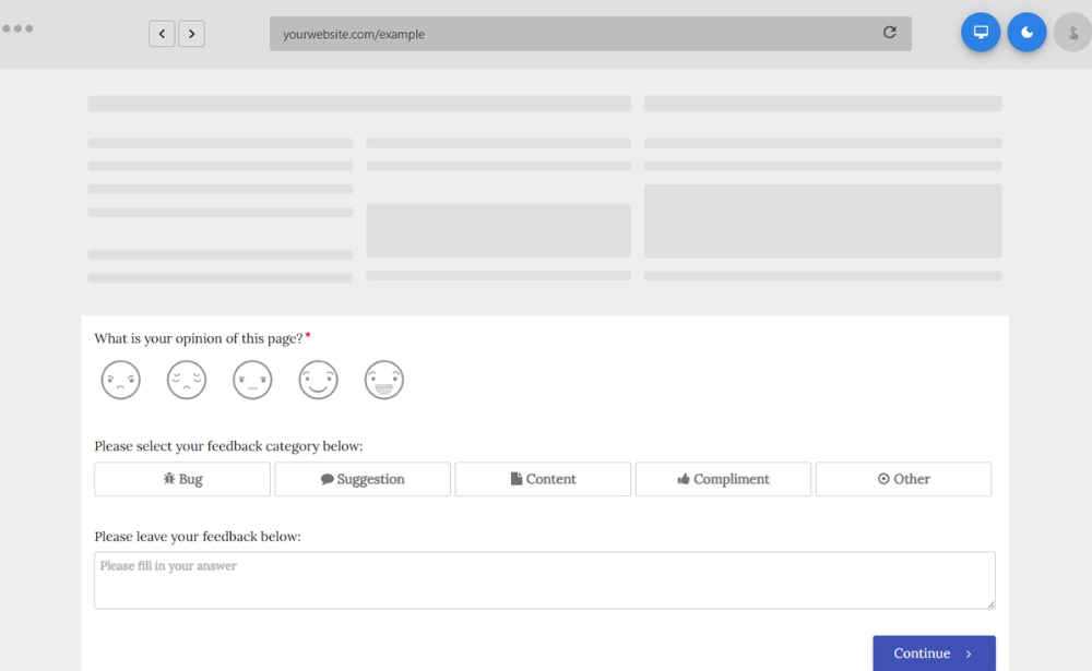 Embedded feedback form - Mopinion
