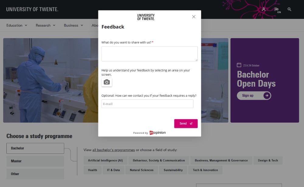 Website feedback for University of Twente 