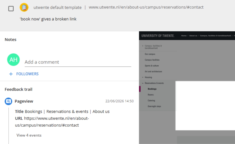 Website feedback University of Twente