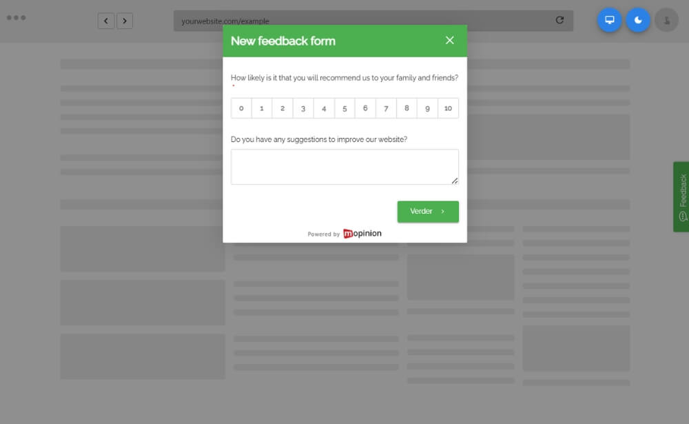 Website feedback form example