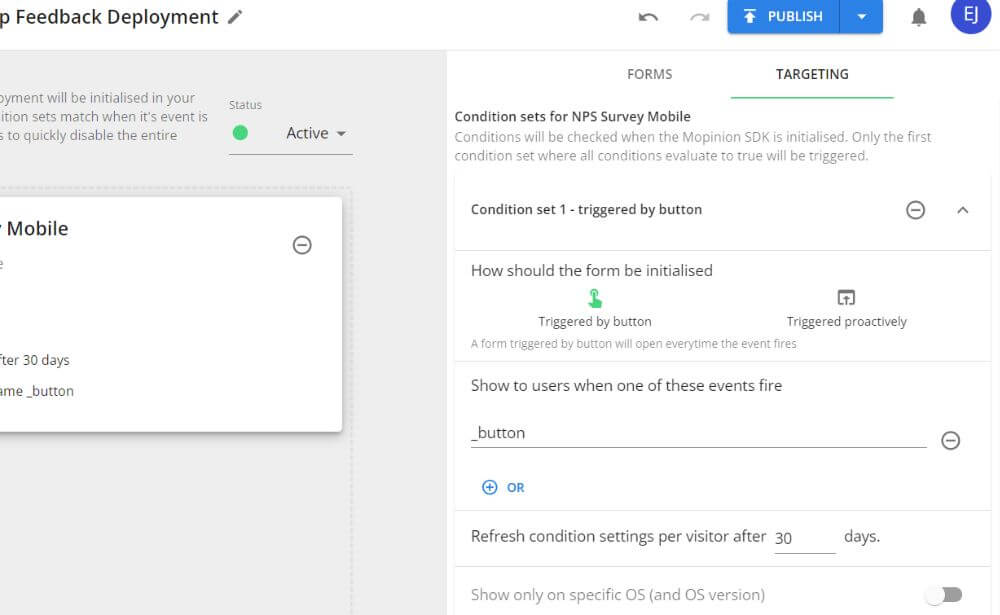 Advanced feedback form targeting with triggers setup in Mopinion